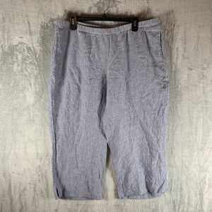 J Jill Womens Pants Love Linen Cropped Petite L Wide Leg Pockets Pull On‎ Blue